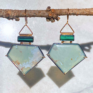 Aquaprase and Green Tourmaline Earrings