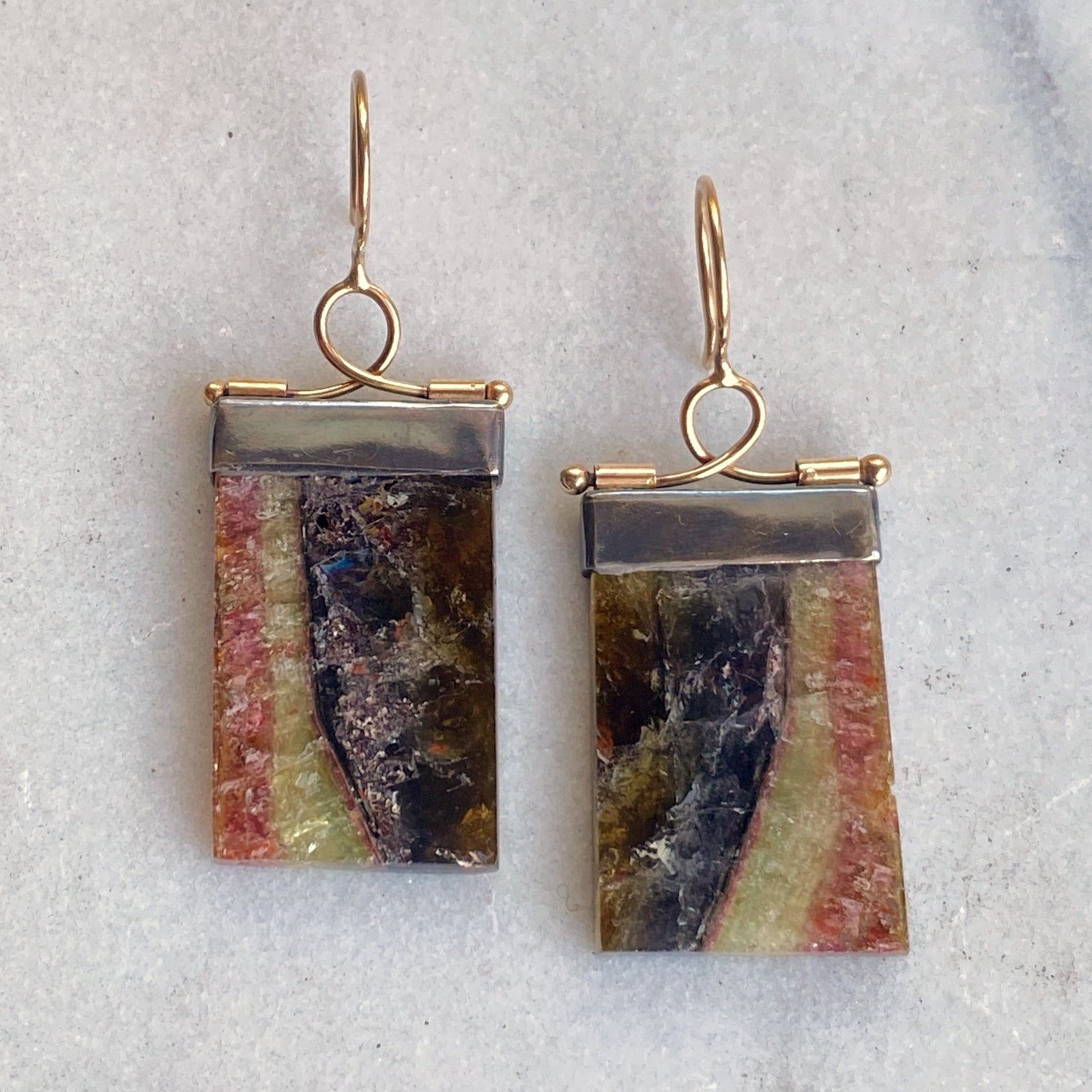 Striped Tourmaline Hinged Earrings