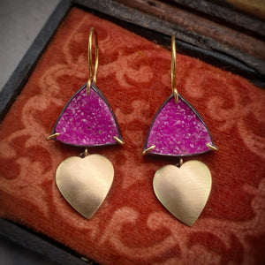 Cobaltocalcite Earrings with Gold Hearts