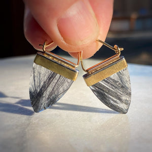 Black Tourmalinated Quartz ‘Winking’ Earrings