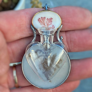 Convertible Pendant/Brooch with Dendritic Agate and Antique Heart-Shaped Glass Posey Vase