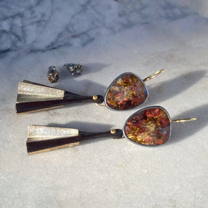 Red Pietersite Earrings with Detachable Vintage Wood and Paper Fans