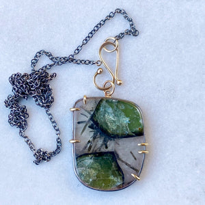 Freeform Green Tourmaline in Matrix Pendant