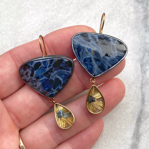 Pietersite and Golden Star Rutilated Quartz Earrings