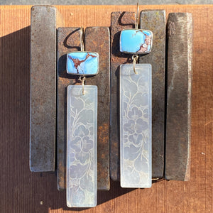 Golden Hills Lavender Turquoise and Antique Mother of Pearl Chinese Gaming Token Earrings
