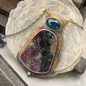 Indicolite Tourmaline and Tourmaline in Matrix Necklace