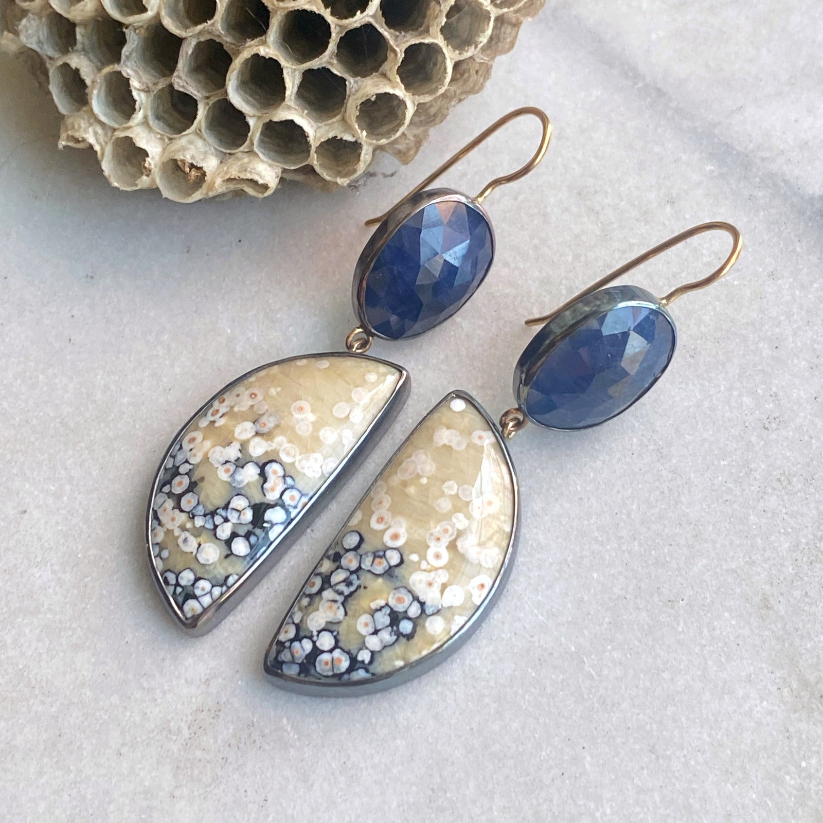 Sapphire and Oolite Jasper Earrings