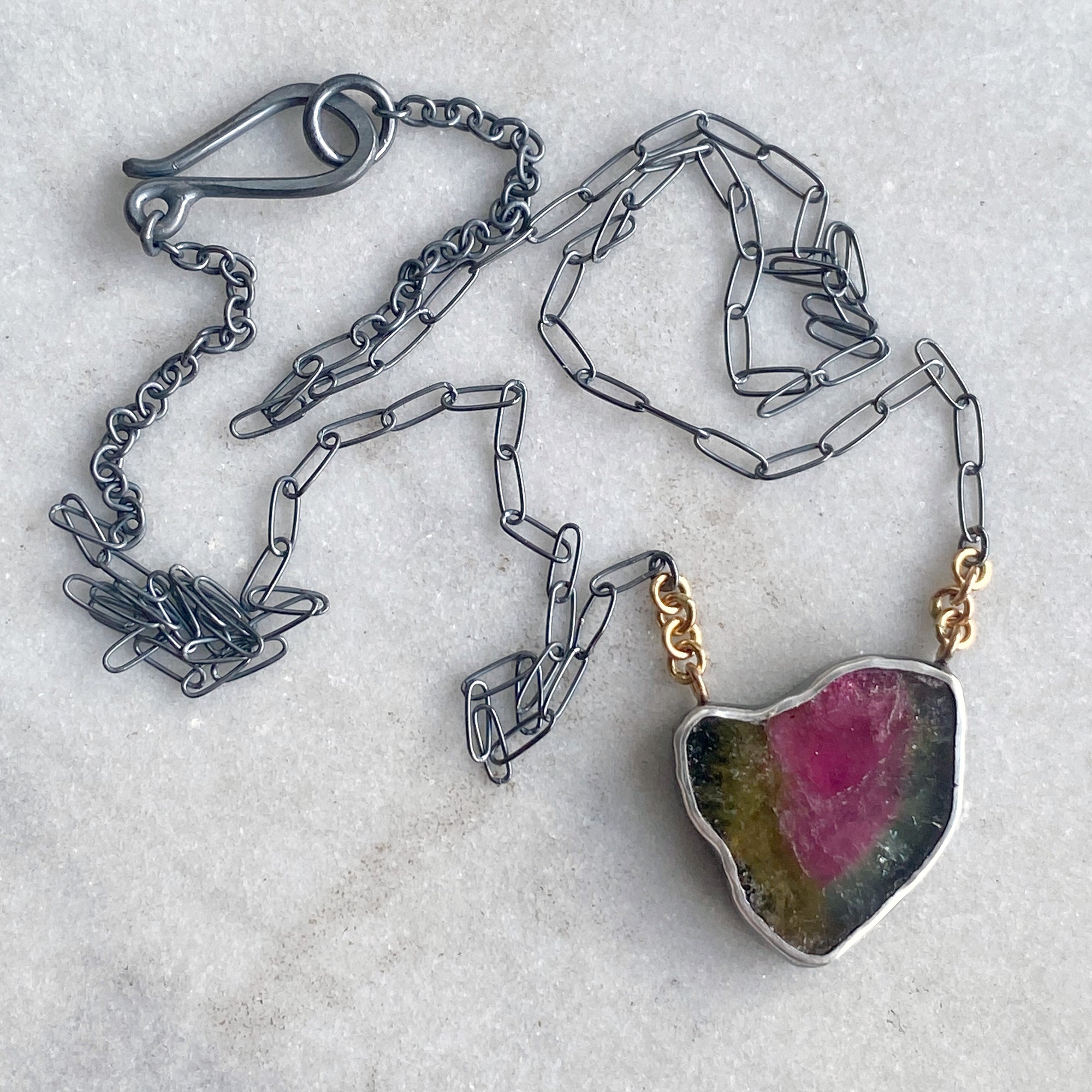 Tri-color Tourmaline Slice Necklace