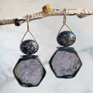 Lavender Tourmaline and Volcanic Porphyry Earrings