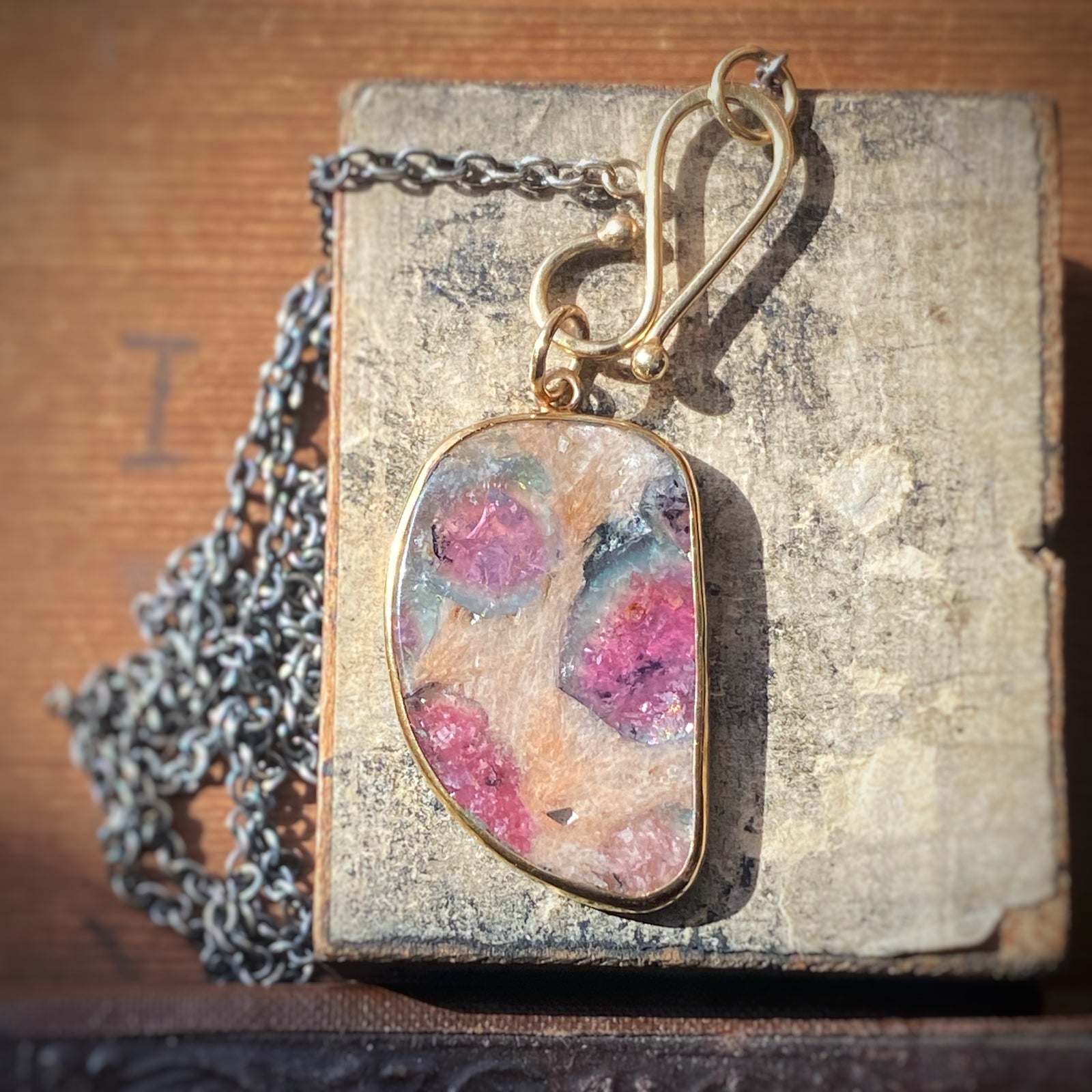 Blue/Pink Tourmaline in Matrix Pendant
