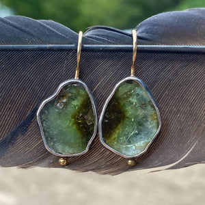 Green Tourmaline Slice Earrings