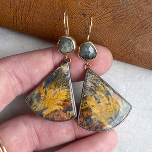 Chatoyant Grey Quartz and Plume Agate Doublet Earrings