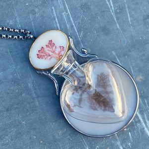 Convertible Pendant/Brooch with Dendritic Agate and Antique Heart-Shaped Glass Posey Vase