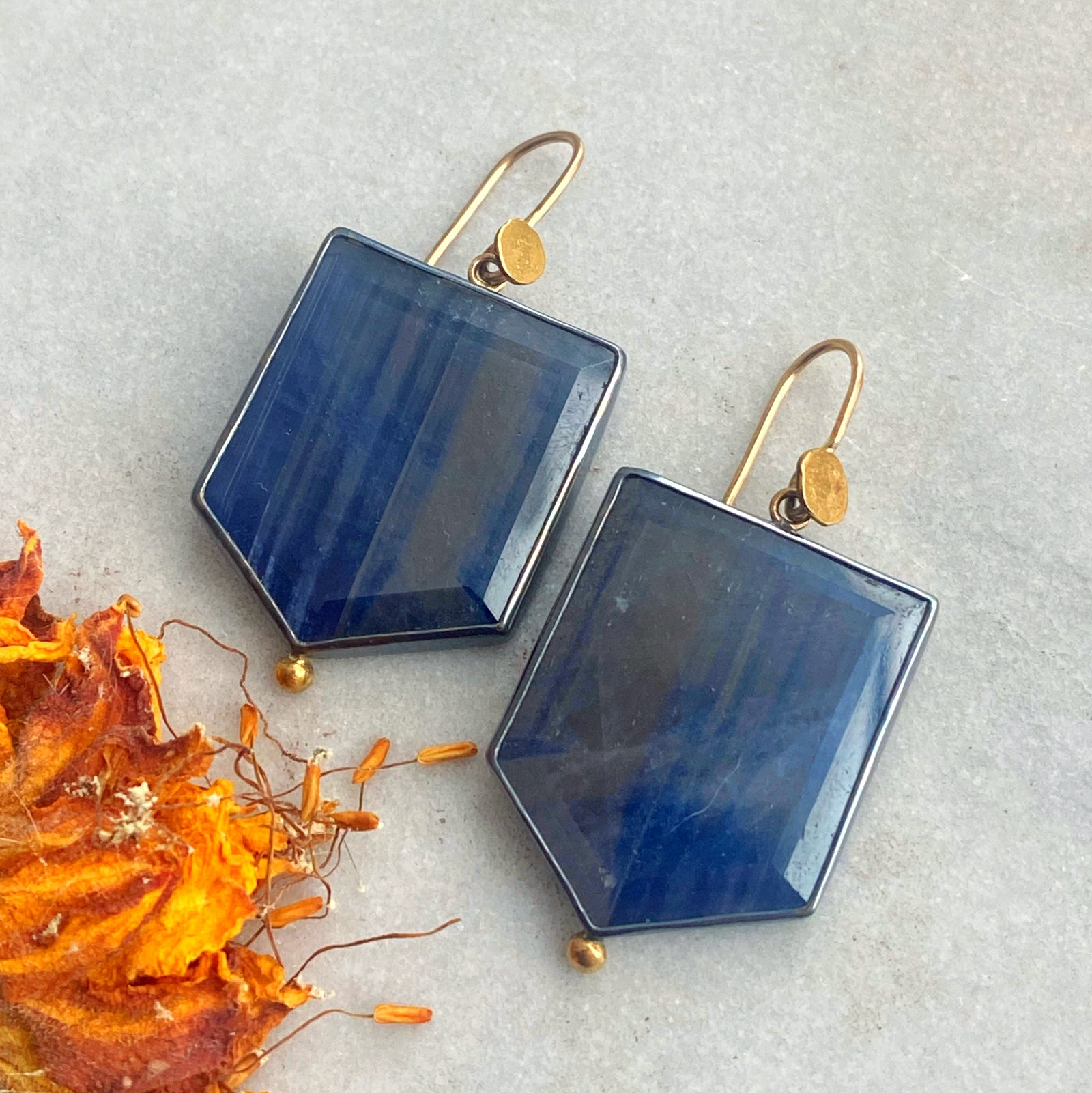 Blue Sheen Sapphire Earrings