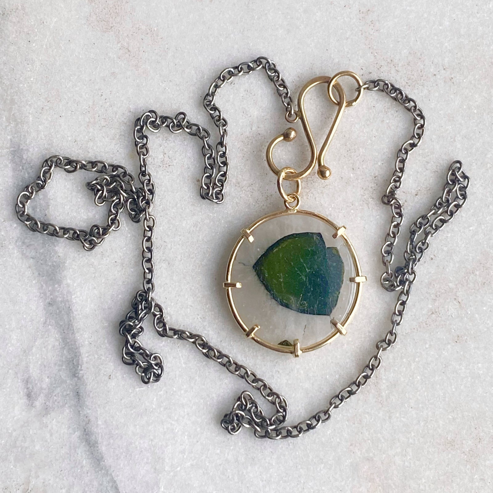 Green Tourmaline in Quartz Pendant