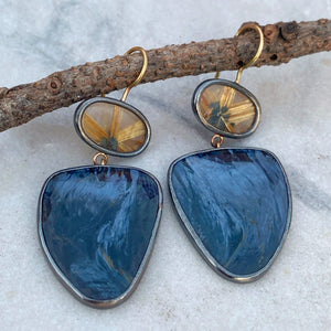 Pietersite and Golden Star Rutilated Quartz Earrings #2