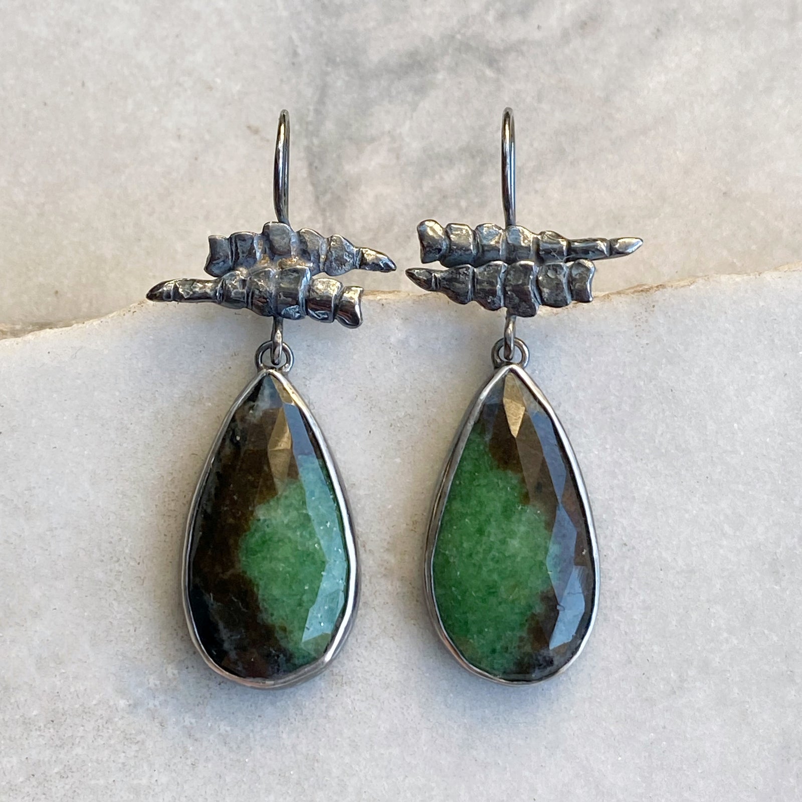 Zoisite Earrings with Coralline Algae