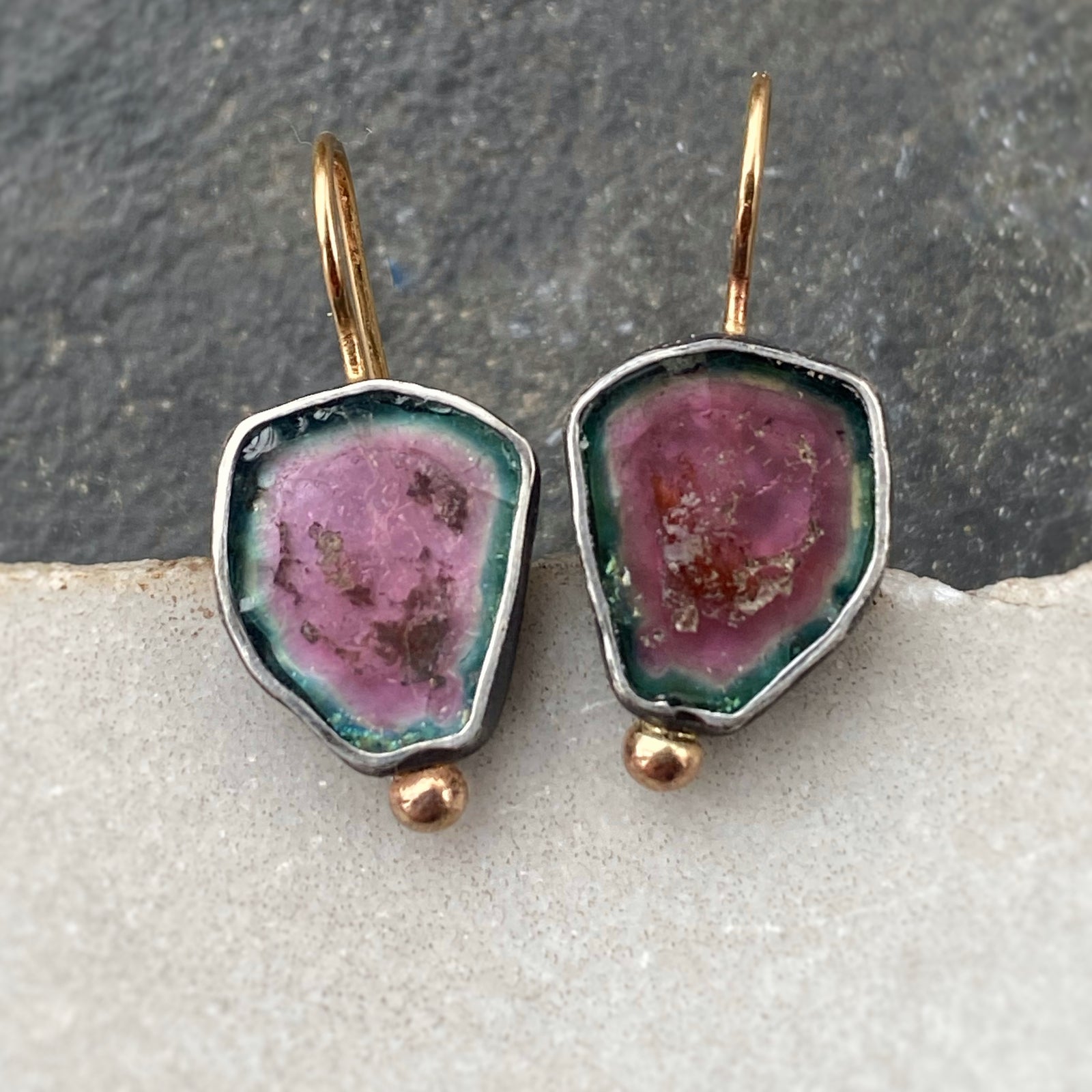 Blue/Pink Tourmaline Earrings