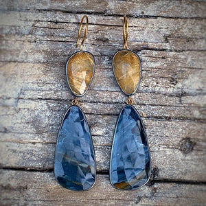 Golden Rutilated Quartz and Pietersite Earrings