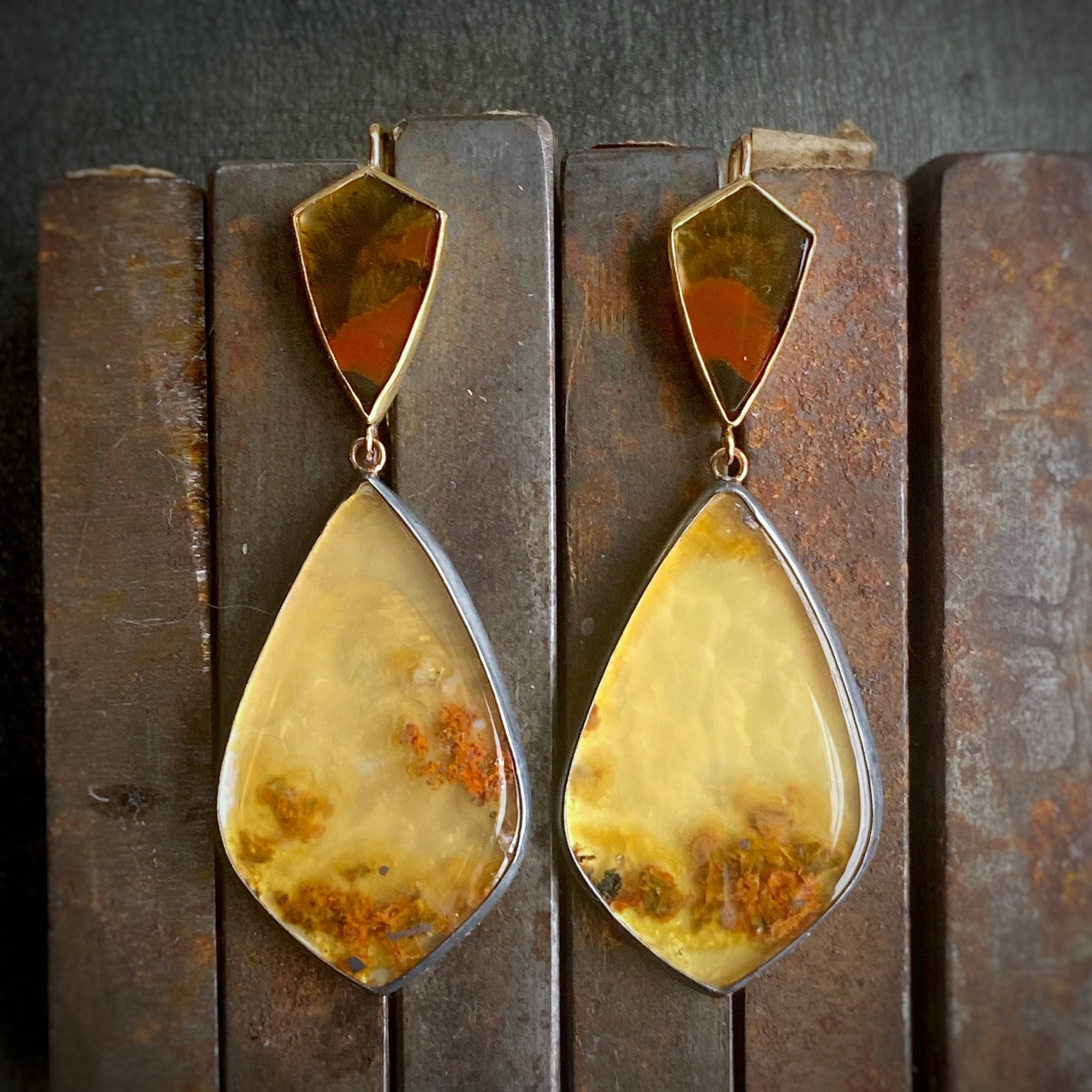 Dendritic Agate and Copper in Quartz Earrings