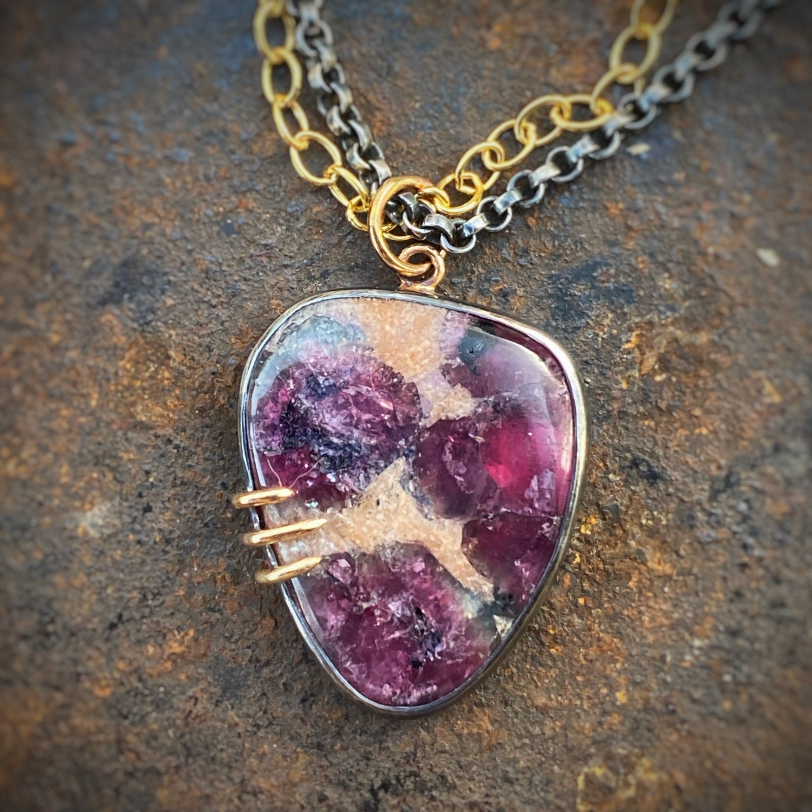 Custom Freeform Pink Tourmaline in Matrix Pendant