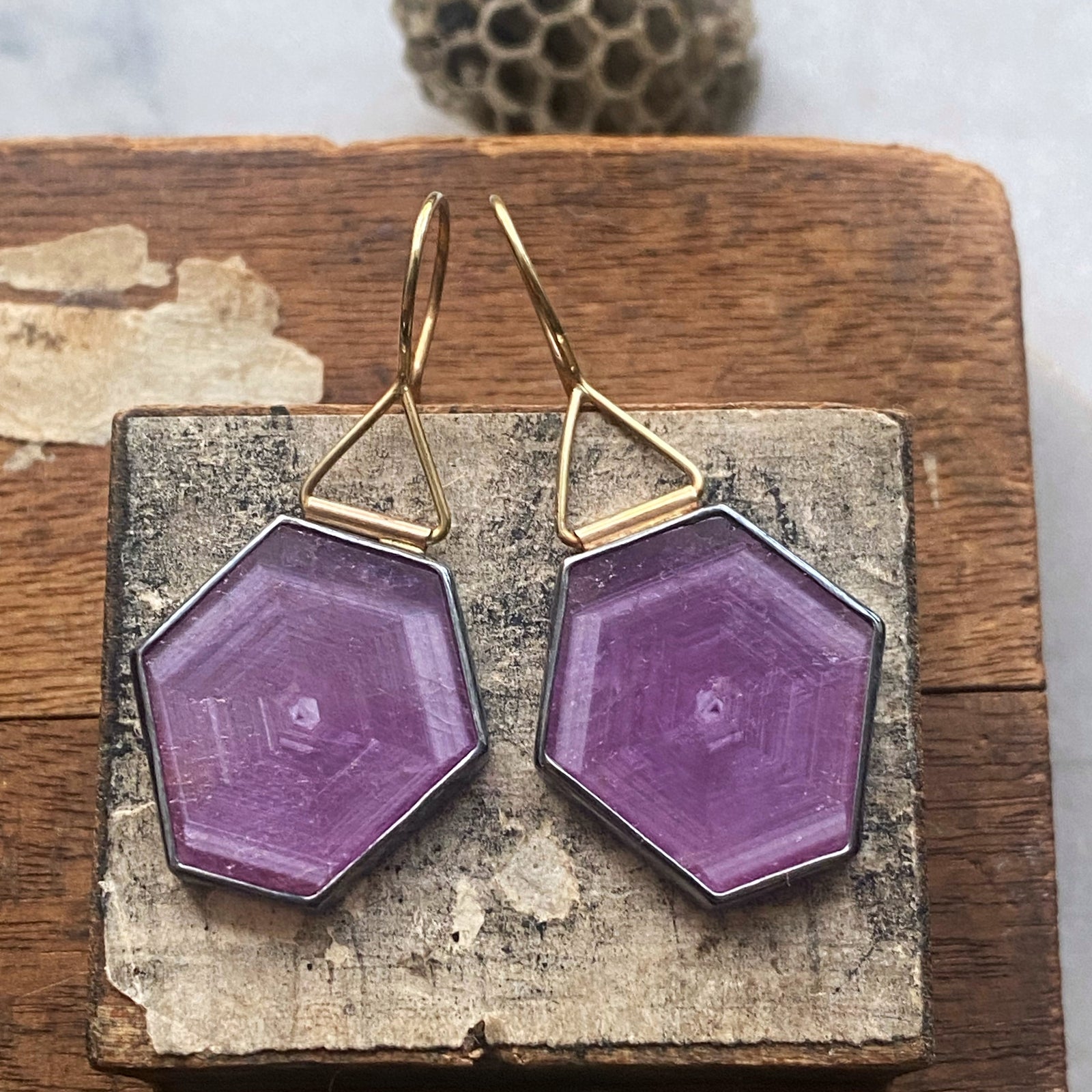 Raspberry Sheen Sapphire Earrings with ‘Coat Hanger’ Hooks