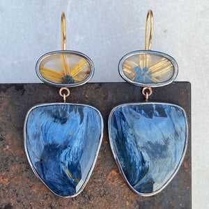 Pietersite and Golden Star Rutilated Quartz Earrings #2