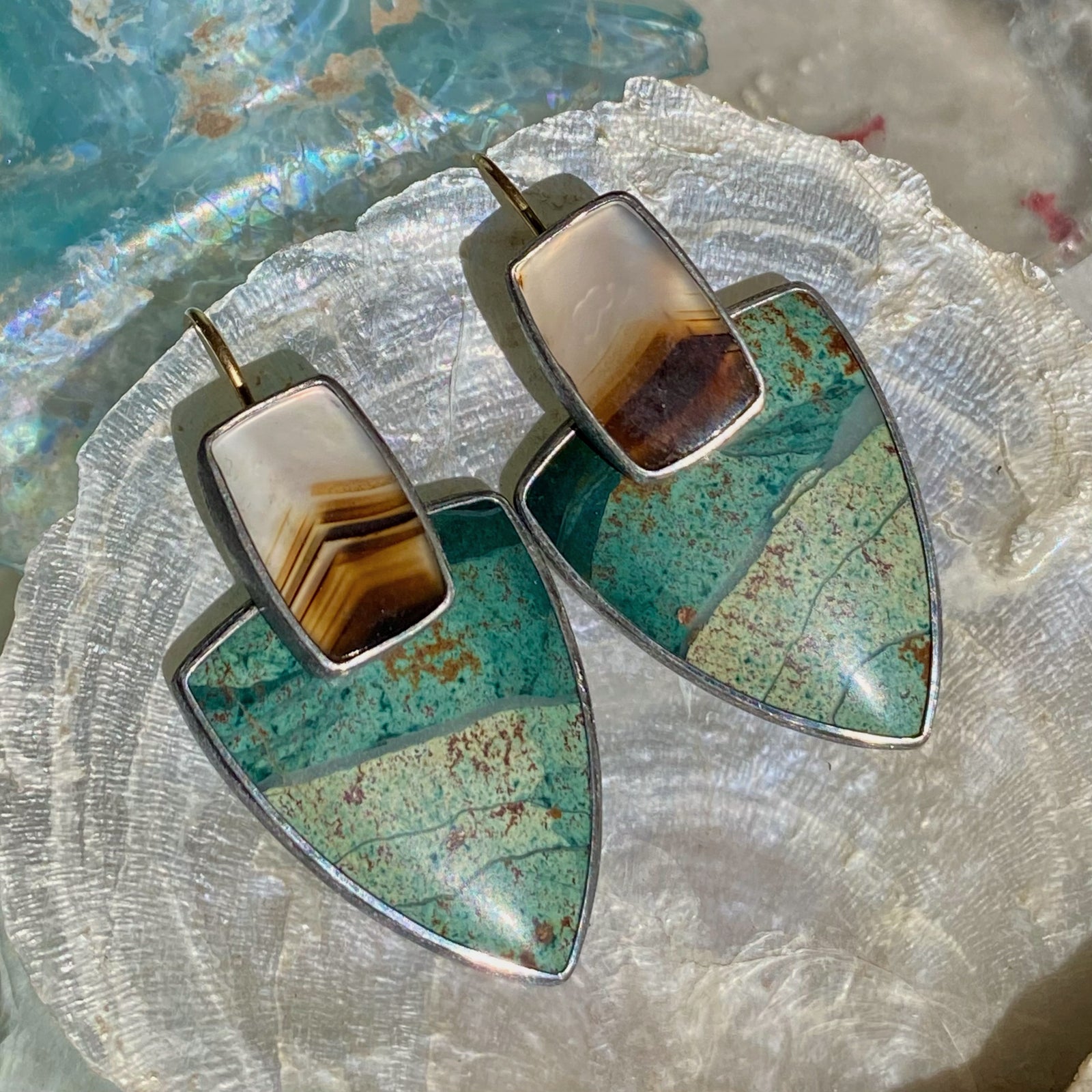Convertible Montana Agate and Morning Dew Earrings