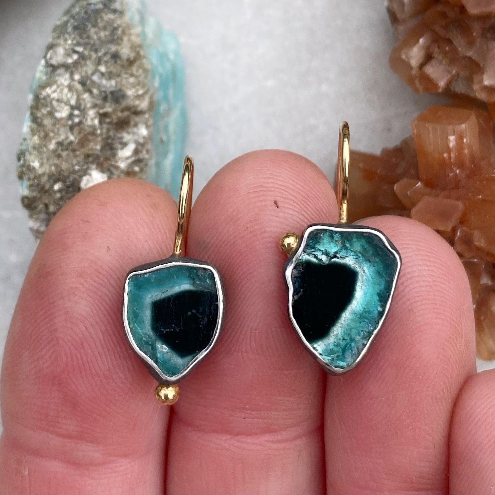 Indicolite Tourmaline Slice Earrings
