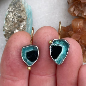 Indicolite Tourmaline Slice Earrings