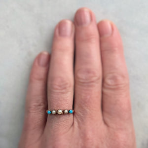 Victorian 12K Yellow Gold Turquoise and Pearl Ring