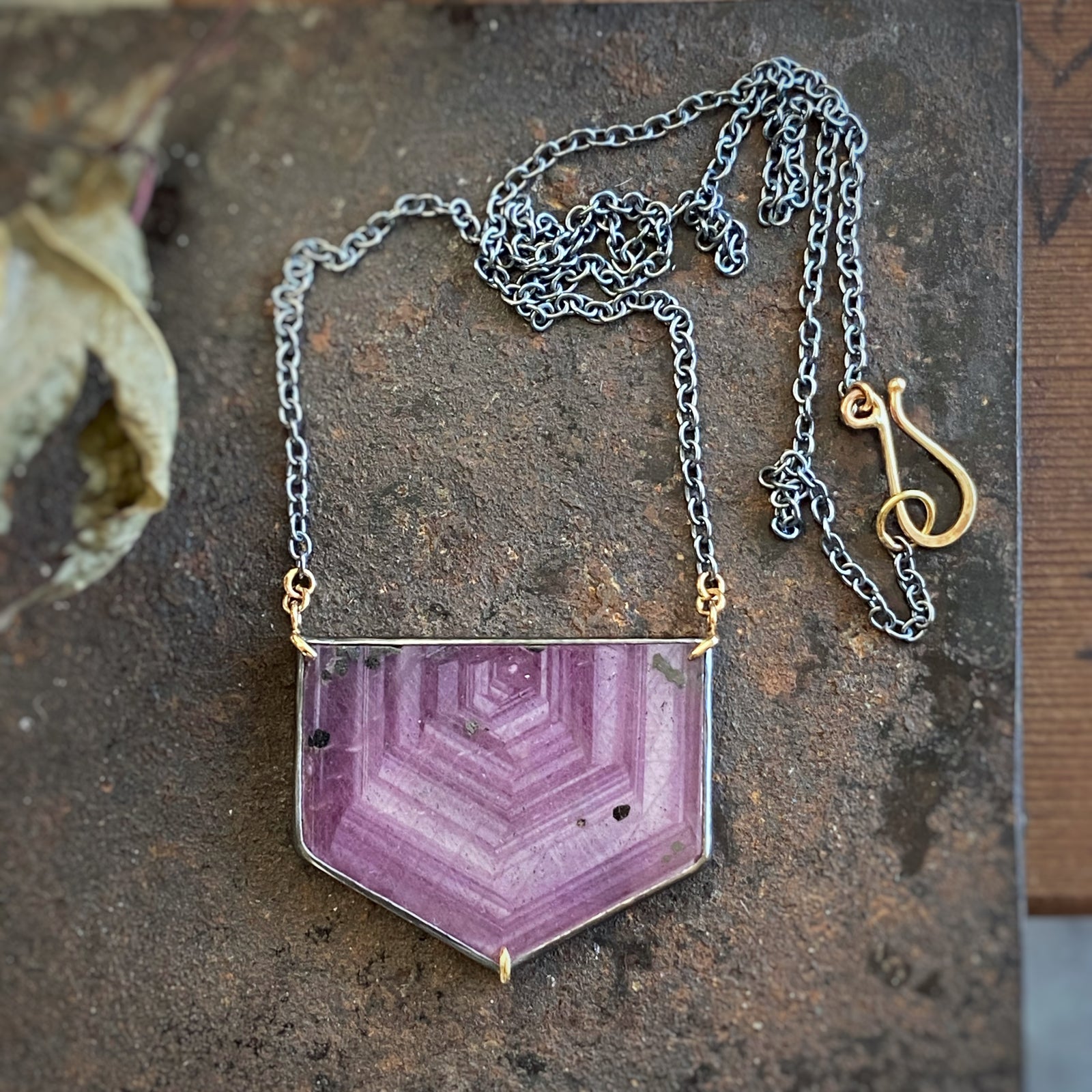 Raspberry Sheen Sapphire Slice Necklace