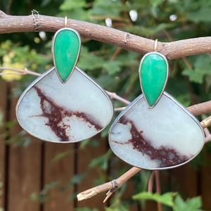 Convertible Chrysoprase and White Aquaprase Earrings