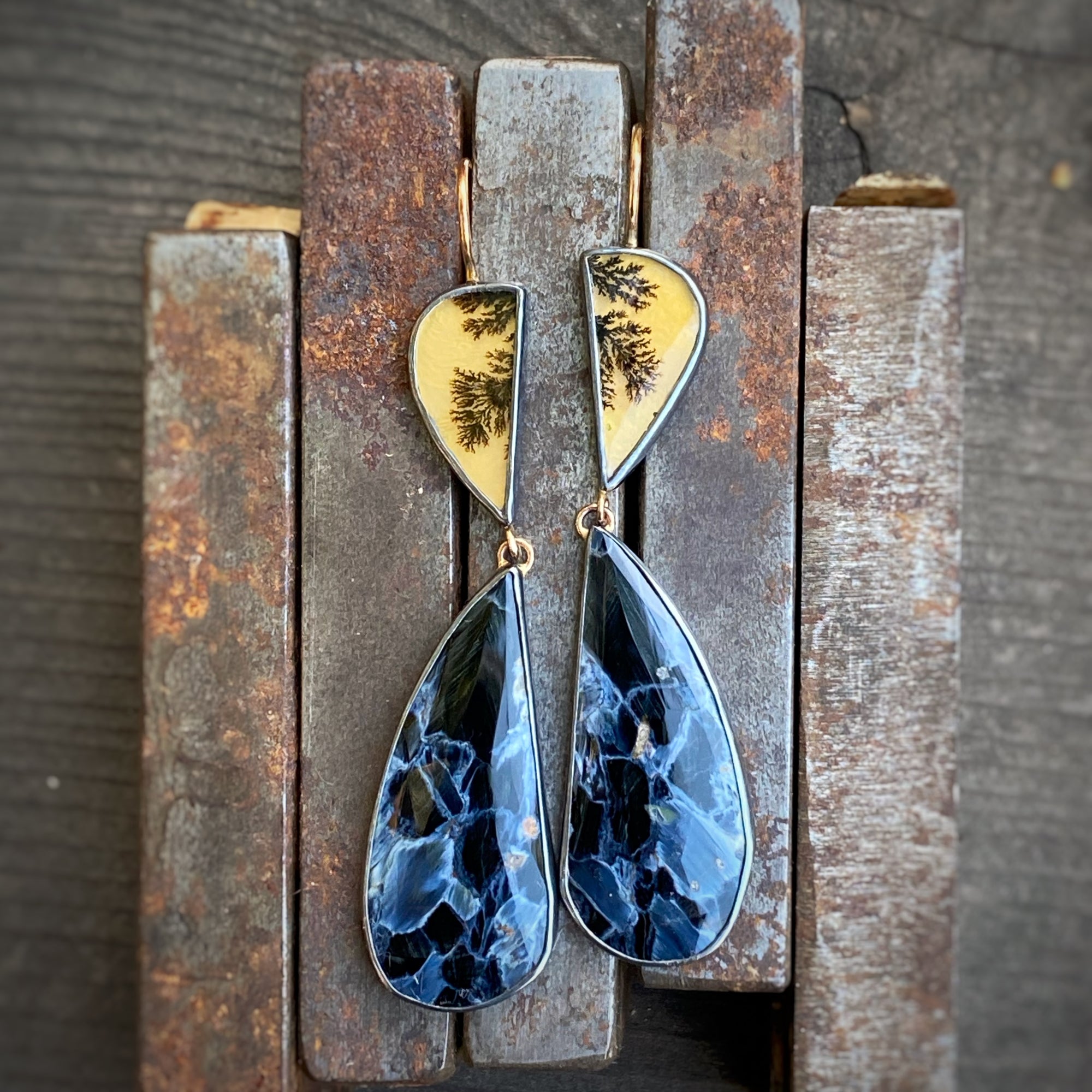 Dendritic Agate and Pietersite Earrings