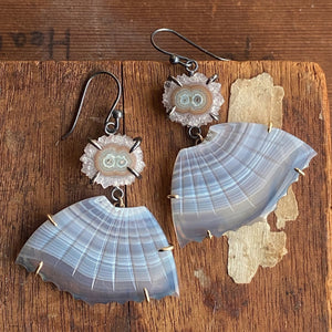 Amethyst Stalactite and Agate Wing Earrings