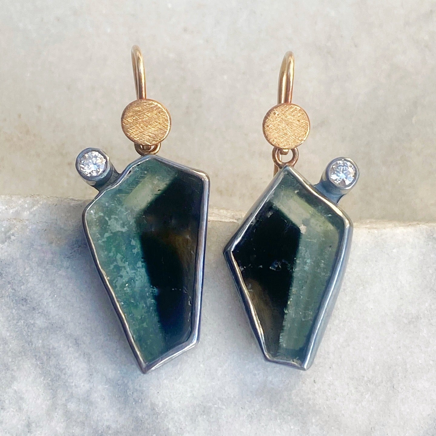 Bicolor Tourmaline and Diamond Earrings
