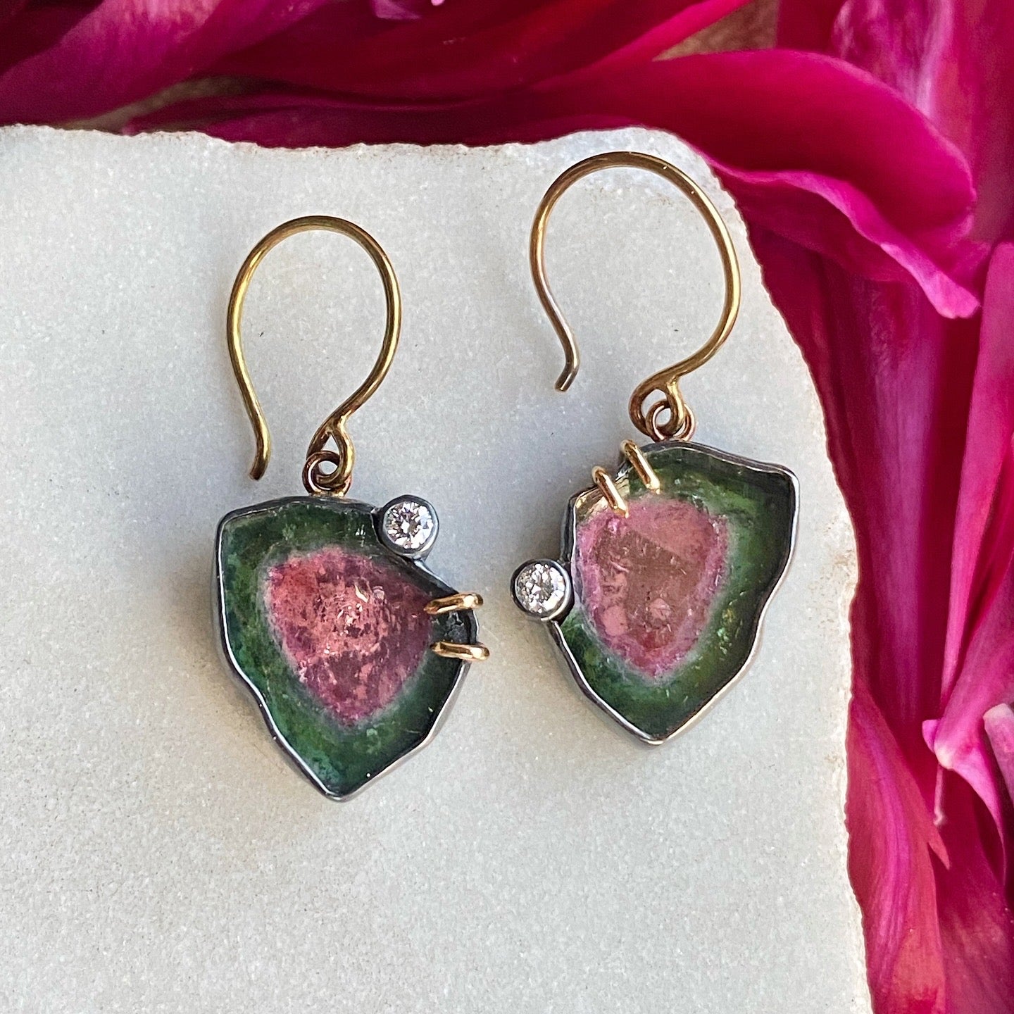 Lagoon/Pink Tourmaline and Diamond Earrings