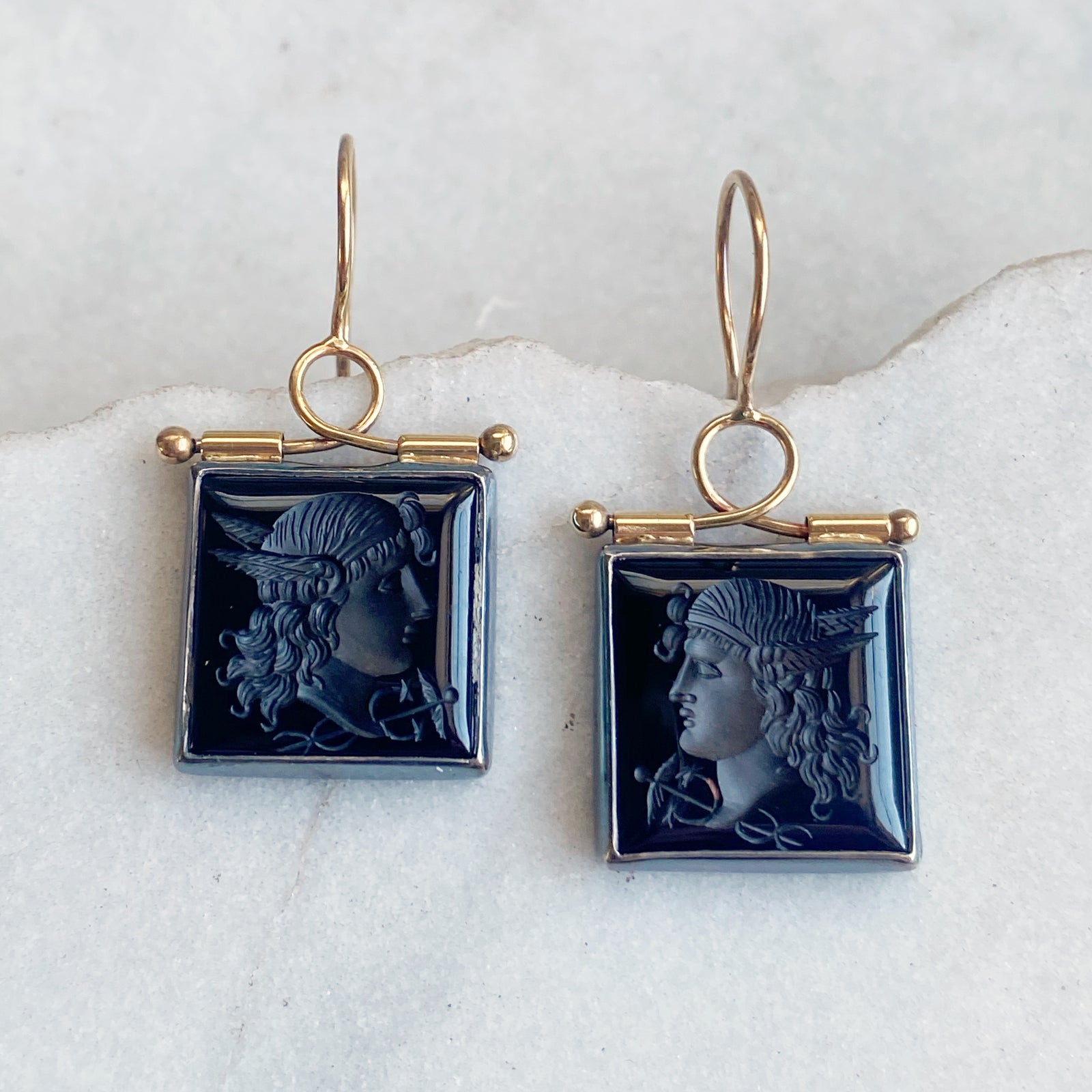 Earrings with Antique Sard Intaglios of Hermes