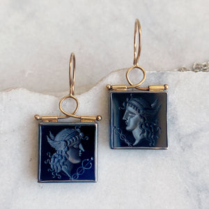 Earrings with Antique Sard Intaglios of Hermes