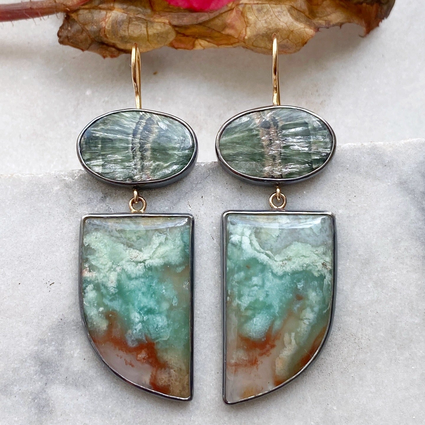 Aquaprase and Seraphinite Earrings