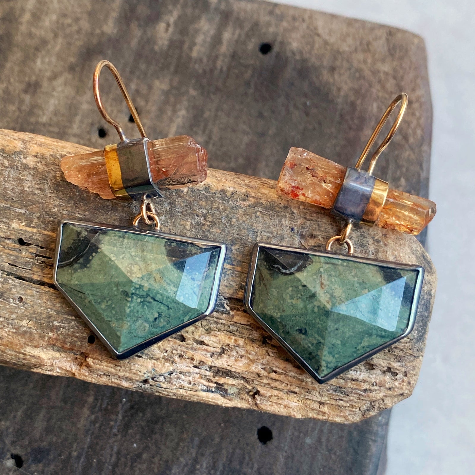 Imperial Topaz and Kambaba Jasper Earrings