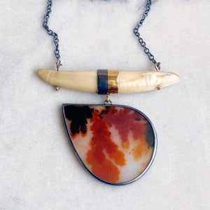 Dendritic Agate and Wild Boar Tooth Necklace