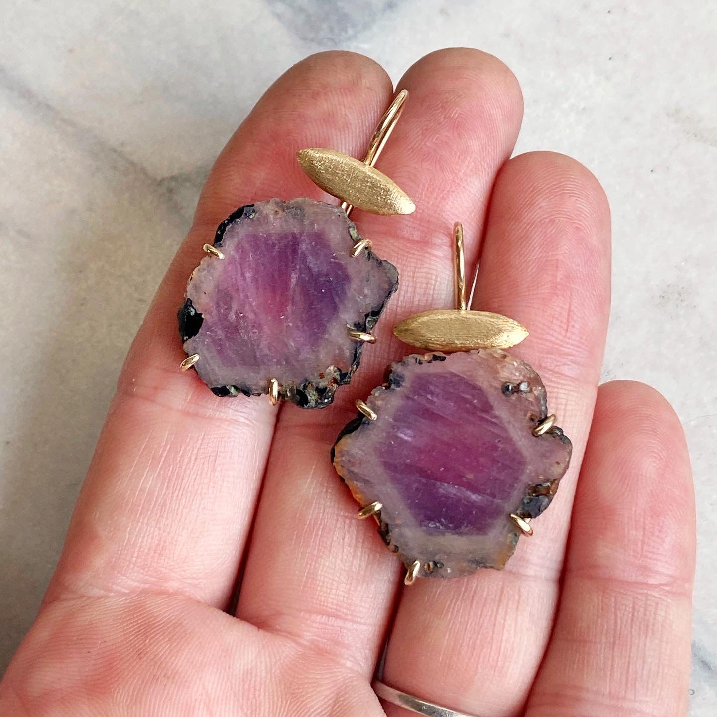 Pink Sapphire Slice Earrings