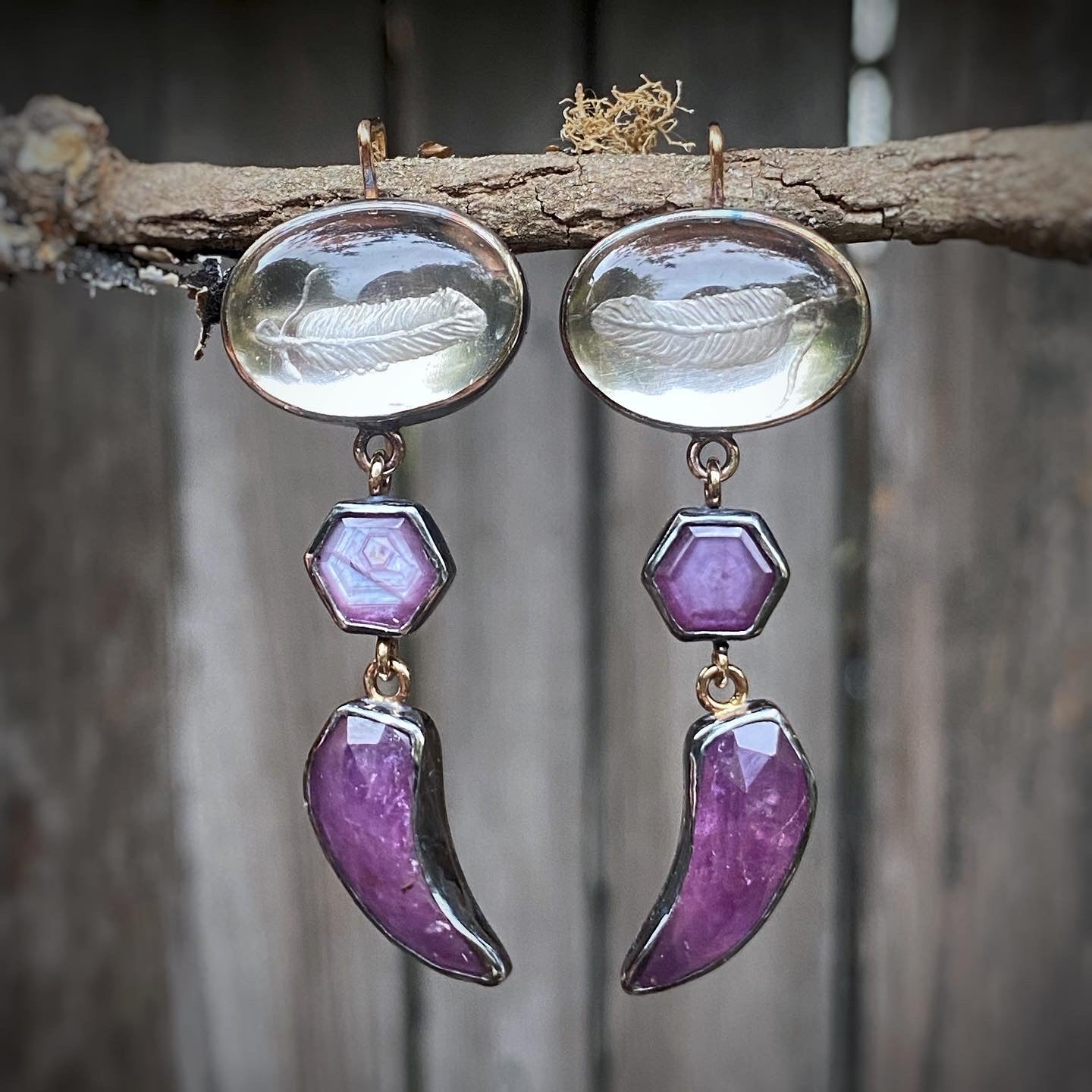 Antique Glass Intaglio Earrings with Ruby Record Keepers and Rosecut Talons
