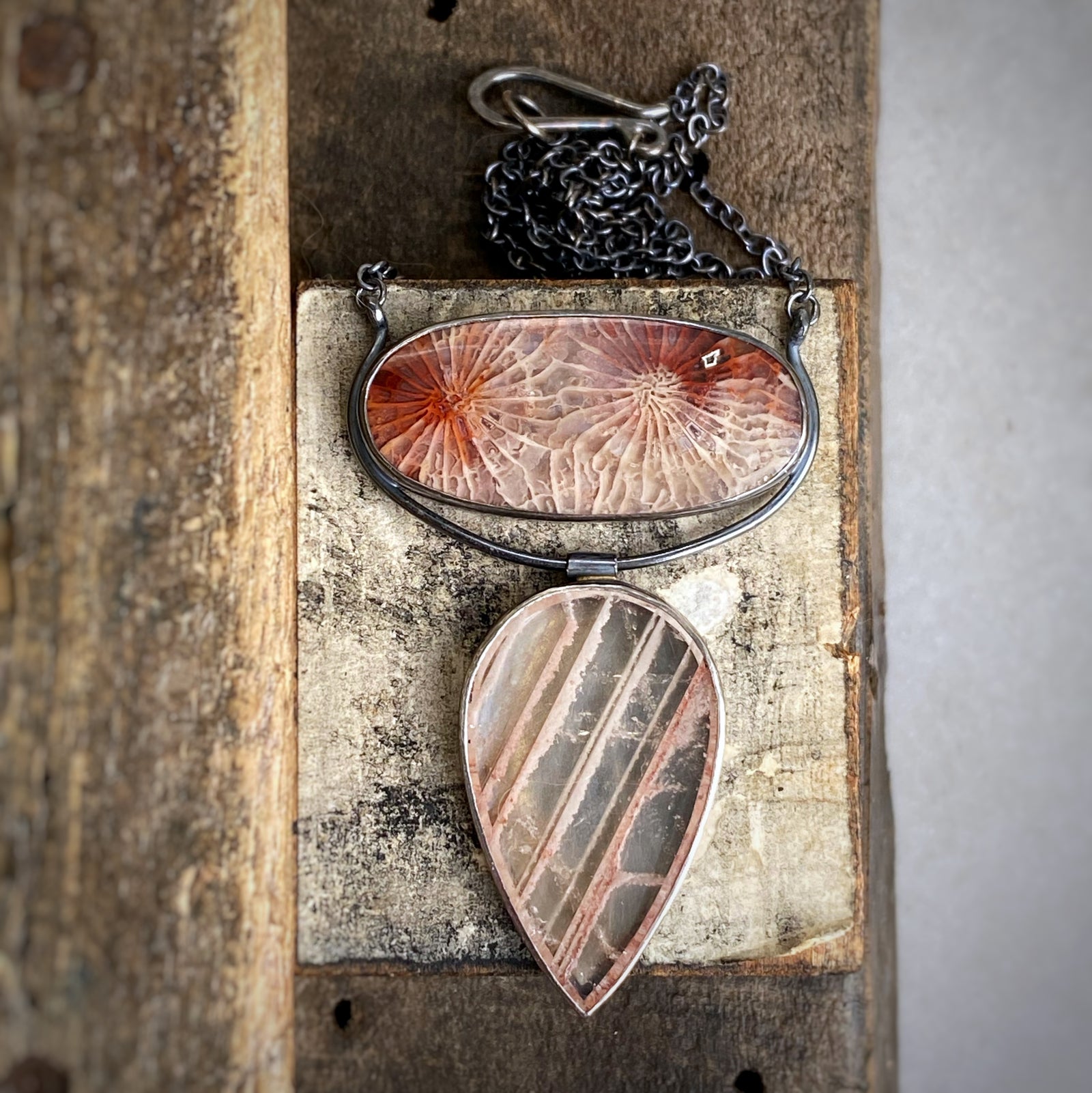 Fossilized Coral and Included Quartz Necklace
