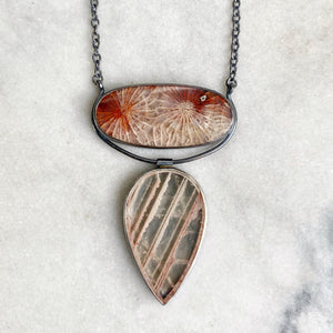 Fossilized Coral and Included Quartz Necklace