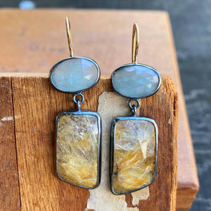 Aquamarine and Golden Rutilated Quartz Earrings
