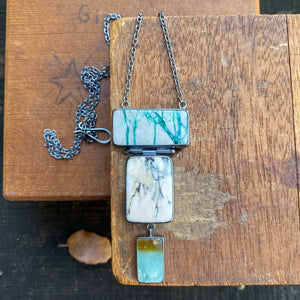 Ribbon Turquoise, White Buffalo, and Opalized Wood Necklace
