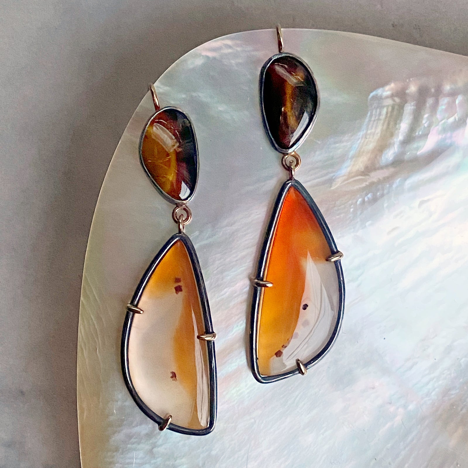 Tourmaline and Montana Agate Earrings