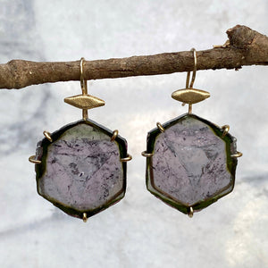 Lavender/Olive Tourmaline Earrings
